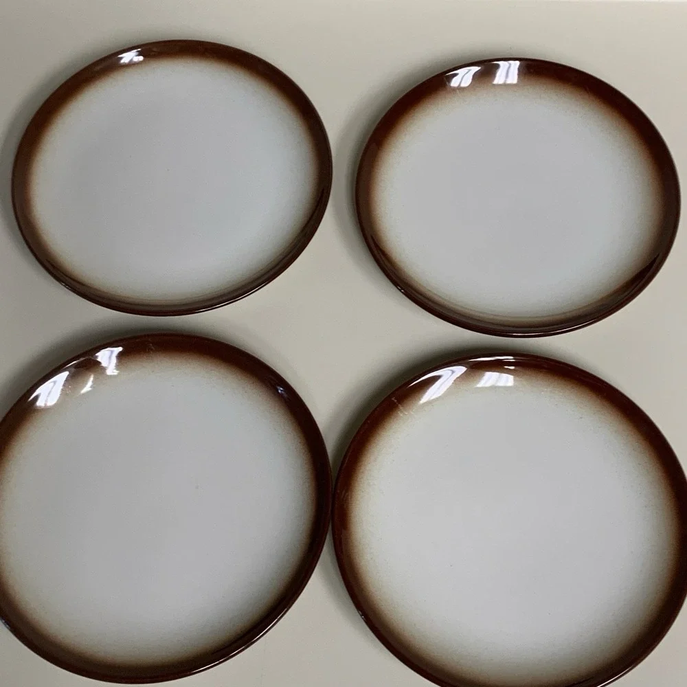 4 Wallace China Brown Airbrush Rim Bread Plates L.A, Calif Vtg Restaurant Ware